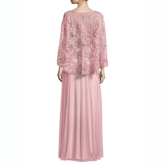 New! TADASHI SHOJI Women's Embroidered Lace Cape Gown Dress Rose Quartz Pink 4 - Picture 7 of 7
